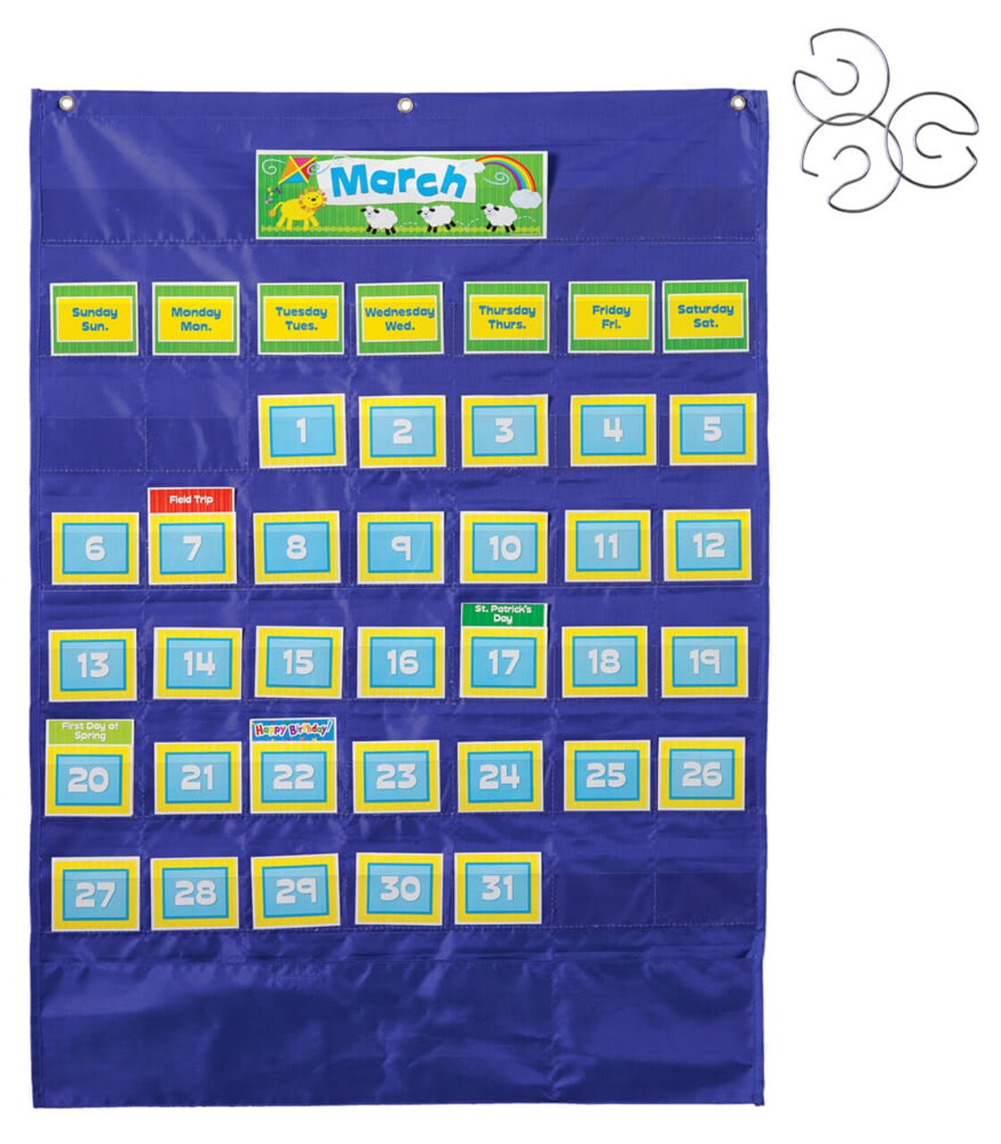 Carson Dellosa Deluxe Monthly Calendar Pocket Chart Bundle, Kids Monthly Classroom Calendar Pocket Chart With 3 Pocket Chart Rings, Classroom Management Tools and Teaching Supplies
